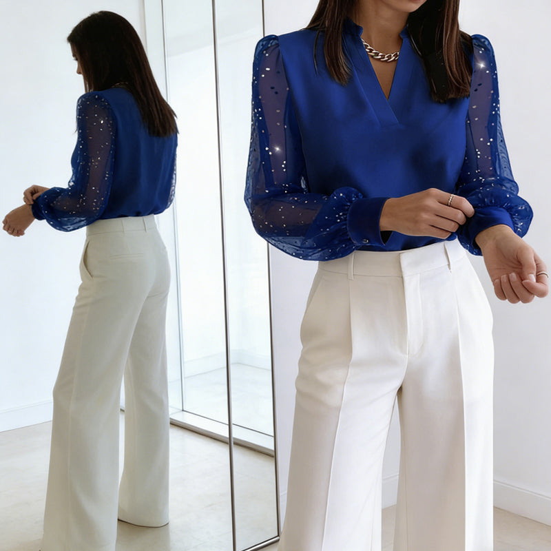 Davellia | Women's Royal Blue V-Neck Dressy Blouse