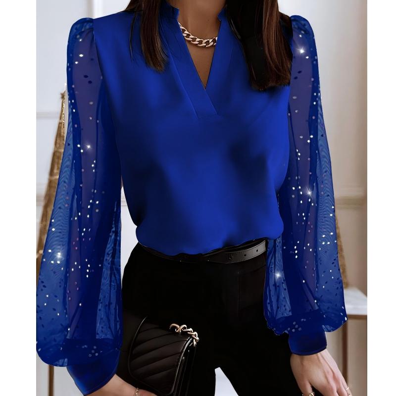 Davellia | Women's Royal Blue V-Neck Dressy Blouse