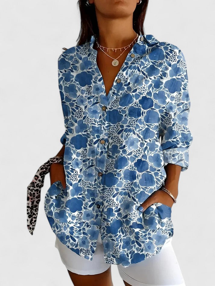 Davellia | Women's Vintage Boho Floral Patchwork Button-Up Blouse