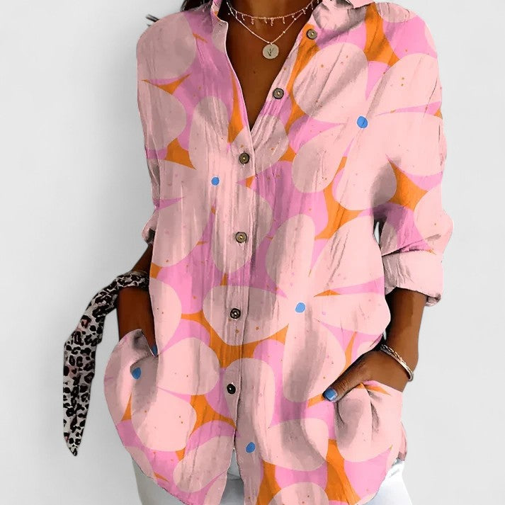Davellia | Women's Vintage Boho Floral Patchwork Button-Up Blouse