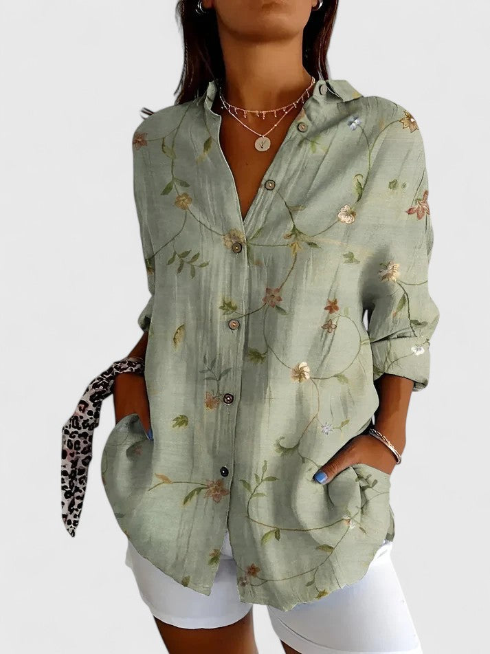 Davellia | Women's Vintage Boho Floral Patchwork Button-Up Blouse