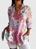 Davellia | Women's Vintage Boho Floral Patchwork Button-Up Blouse
