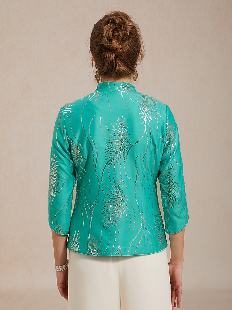Davellia | Elegant Sequin Feather Print Twinset Blouse