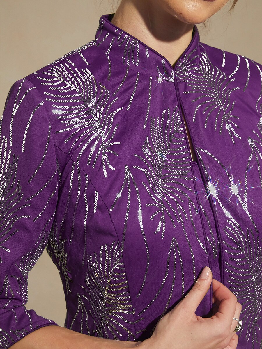 Davellia | Elegant Sequin Feather Print Twinset Blouse